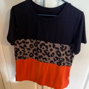 Navy and orange striped cheetah shirt
